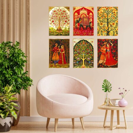 Set of Six Wall Paintings for Wall Dacoration Golden Framed Wall Paintings for Living Room & Bedroom Wall Art for Home Decoration & Office Wall Décor (13x10 inch CH-GD6-10)